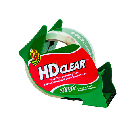 Cinta de embalaje de alta resistencia Duck HD transparente de 1,88 pulg. de ancho x 40 yd de largo con dispensador