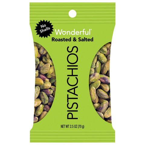 Wonderful No Shell Roasted/Salted Pistachios 2.5 oz Pegged (Pack of 8)
