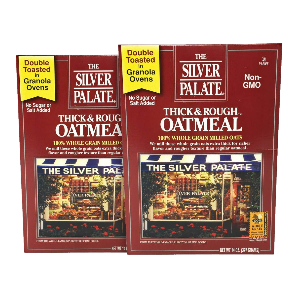 The Silver Palate Thick & Rough Oatmeal, 100% Whole Grain Milled Oats, Double Toasted, No Sugar or Salt Added, Non-GMO, 14 oz Box (2 Pack)