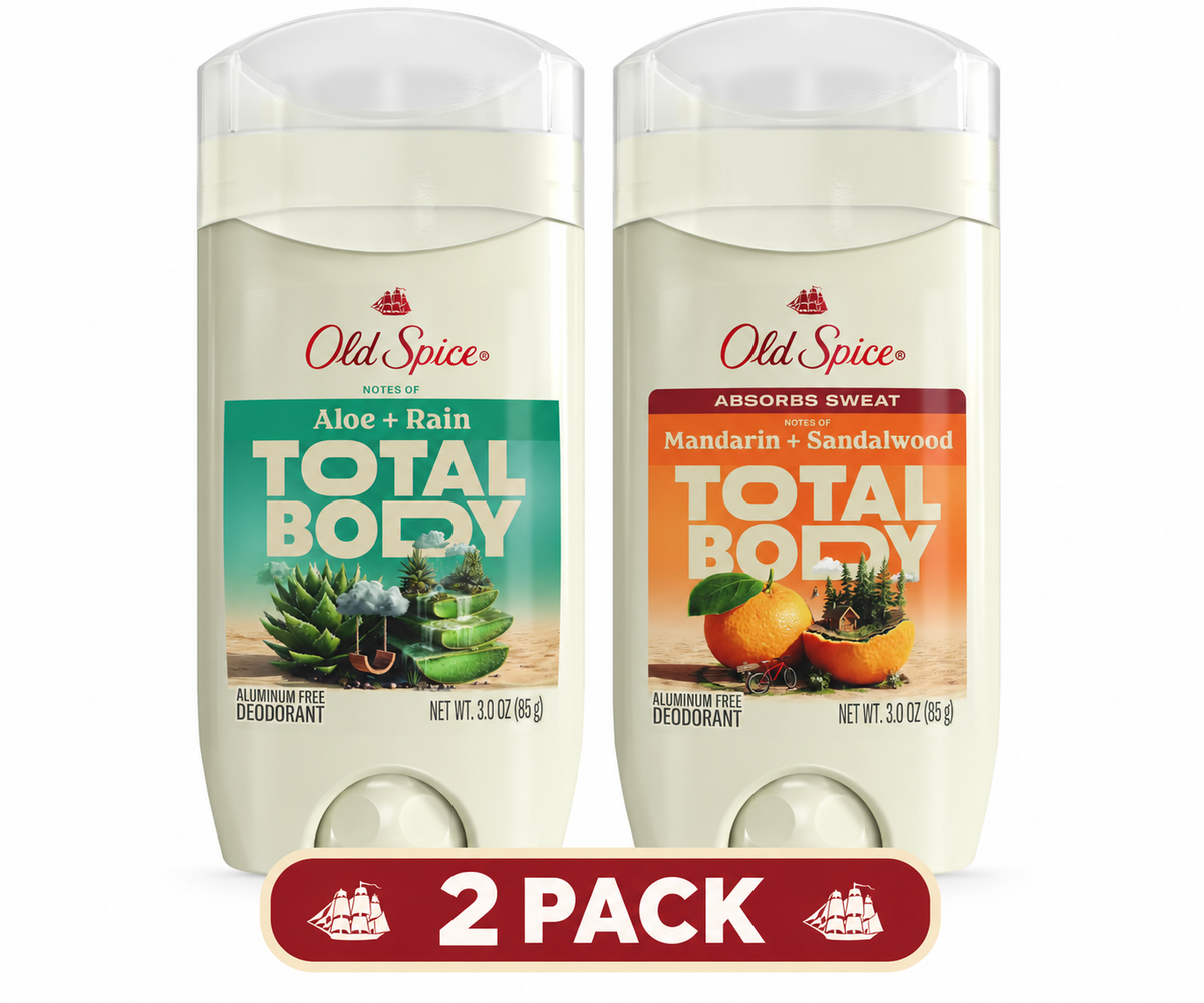 Old Spice Total Body Deodorant Variety Pack, 3 oz Each, 2 Count, Mandarin + Sandalwood and Aloe + Rain
