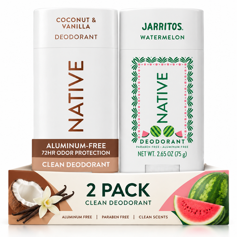 Native Deodorant Variety Pack, 2.65 oz Each, 2 Count, Coconut & Vanilla and Watermelon, Deodorant for Everyday Use