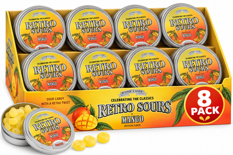 Iconic Retro Sours Candy, 60g Tin, 8-Pack, Sour Hard Candy, Retro Candy