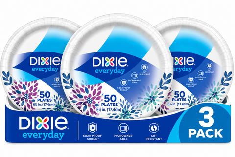 Dixie Paper Dessert Plates, 6 7/8 Inch, 50 Count, 3 Pack, Disposable Paper Plates for Desserts, Snacks & Parties