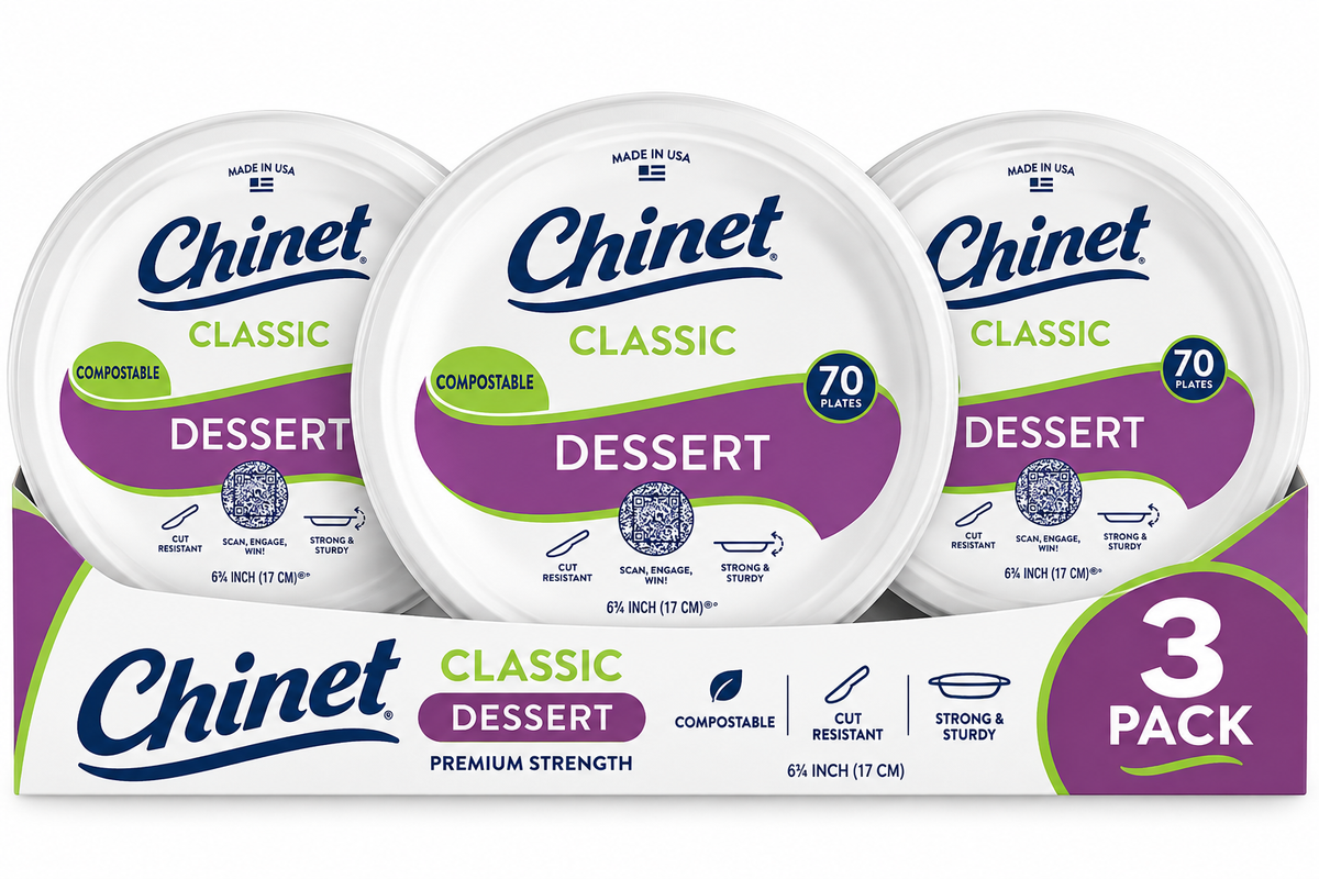 Chinet Classic Dessert Paper Plates, 6.75 Inch, 70 Count Each, 3 Pack, Disposable Plates for Desserts, Parties & Everyday Use
