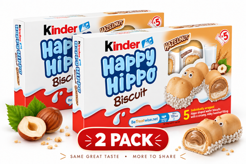 Kinder Happy Hippo Hazelnut, 103.5g (3.65 oz) Box, 2 Pack, Crispy Wafer Cookies with Creamy Hazelnut Filling, 10 Treats Total