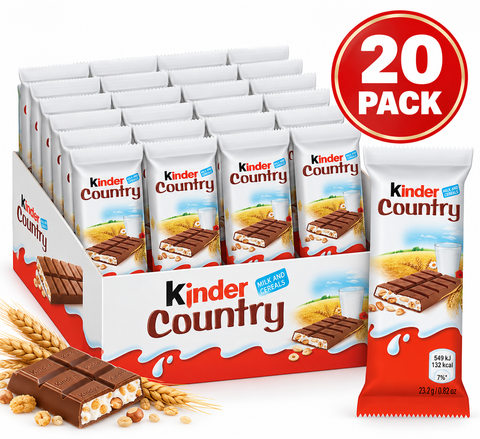 Ferrero Kinder Country Milk Chocolate Bars, 20 Count, Crispy Cereal Filling, Milk Chocolate Candy