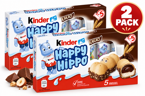 Kinder Happy Hippo Hazelnut, 3.5 oz, 2 Pack, 10 Crispy Wafer Cookies with Creamy Hazelnut Filling