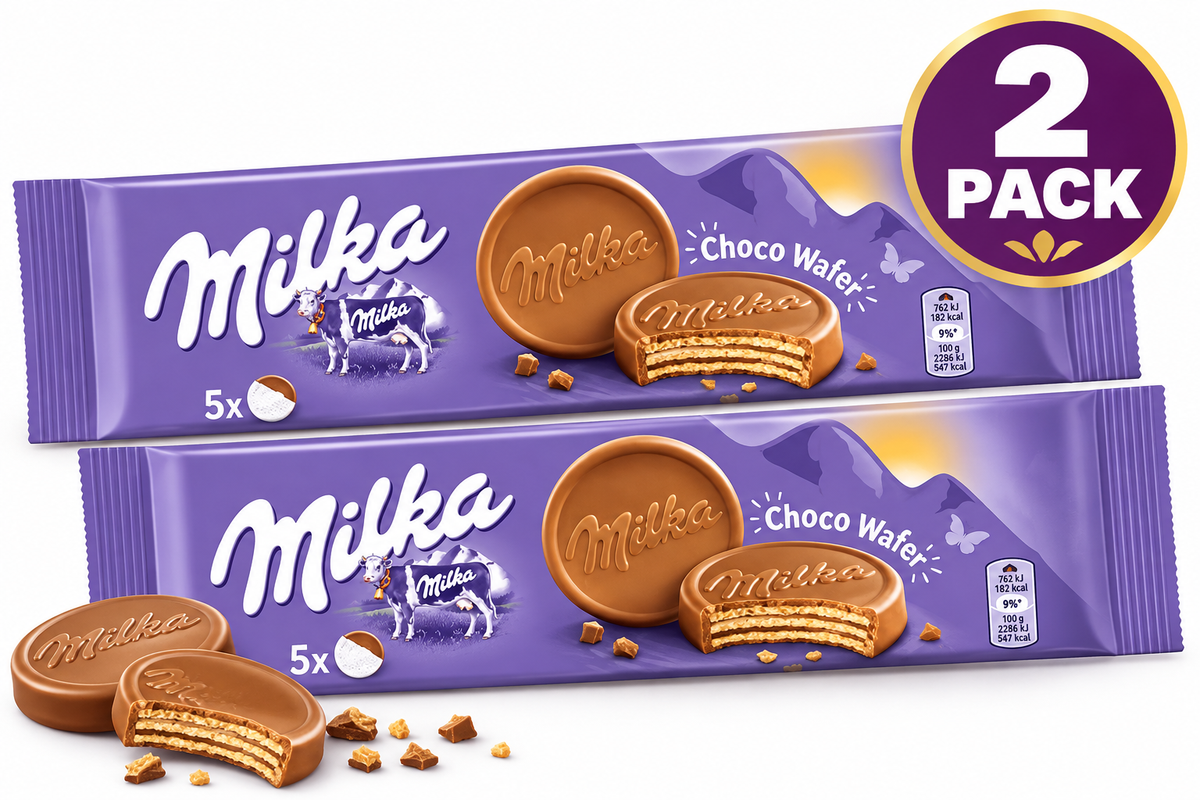 Milka Choco Wafer, 150g (5.3 oz), 2 Pack, Crispy Wafer with Smooth Milk Chocolate, Chocolate Wafer Snack