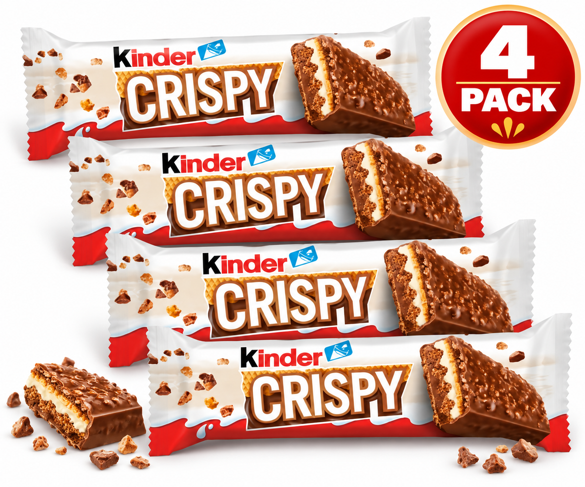 Kinder Crispy Milk Chocolate Wafer, 34g (1.2 oz), 4 Pack, Crispy Wafer with Milk Chocolate