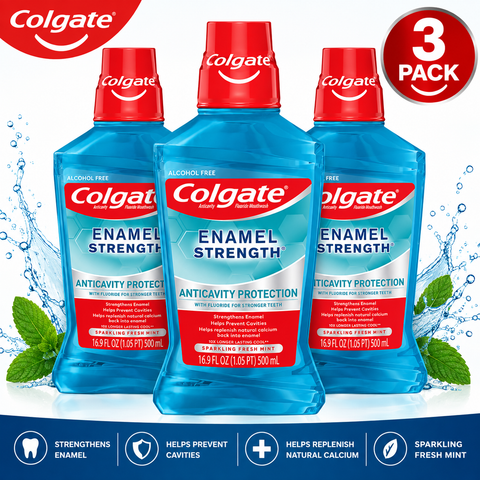 Colgate Enamel Health Mouthwash, Fresh Mint, 16.9 fl oz, 3 Pack, Enamel Care Mouth Rinse for Everyday Oral Care