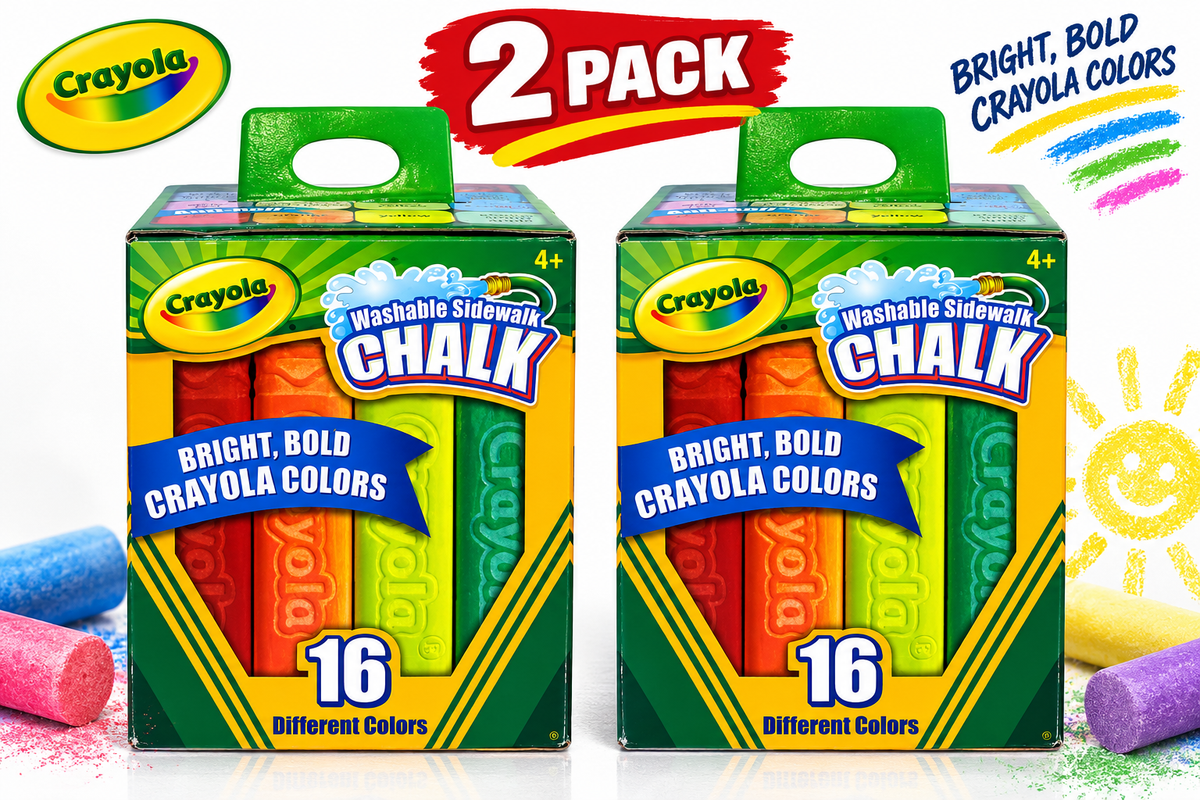 Crayola Washable Sidewalk Chalk, 16 Count, 2 Pack, Colorful Outdoor Chalk for Kids, Sidewalk & Driveway Drawing