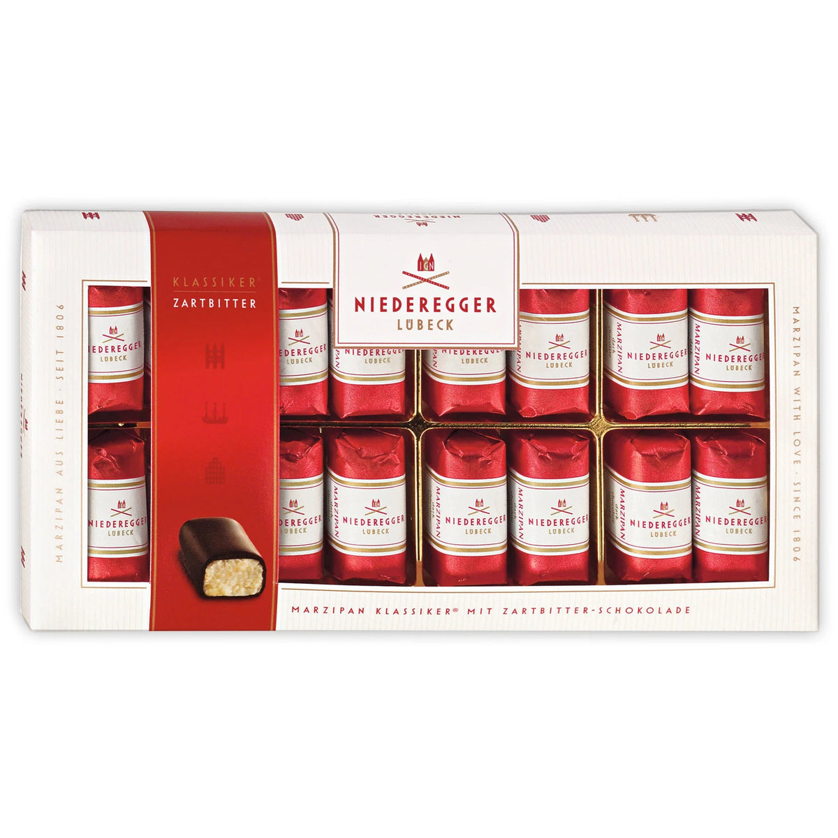 Niederegger Classic Marzipan Loaves, 200g (7 oz), 16 Pieces, Premium Marzipan Covered in Dark Chocolate, Made in Germany, Since 1806