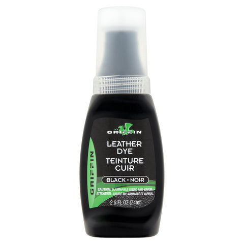 Griffin Black Leather Dye for Shoes & Boots, Permanent Penetrating Color for Smooth Leather, Covers Scuffs & Restores Faded Leather, 2.5 fl oz (74 ml) Bottle with Built-In Sponge Applicator