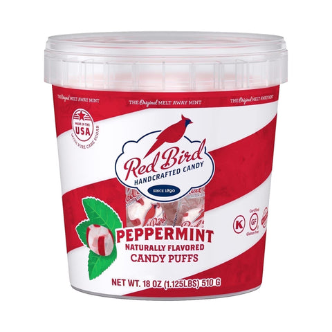 Red Bird Caramelos de Menta Peppermint Puffs, La Menta Original que se Derrite, Sabor Natural, Elaborado con Azúcar de Caña Pura, Sin Gluten, Hecho en EE. UU., Tazón de 18 oz