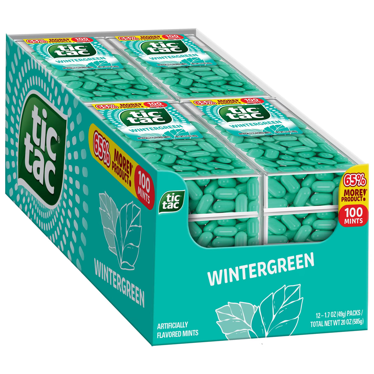 Tic Tac Wintergreen Mints, Bulk 12 Pack, 1.7 oz Each, Refreshing Breath Mints, Portable Candy for On-the-Go