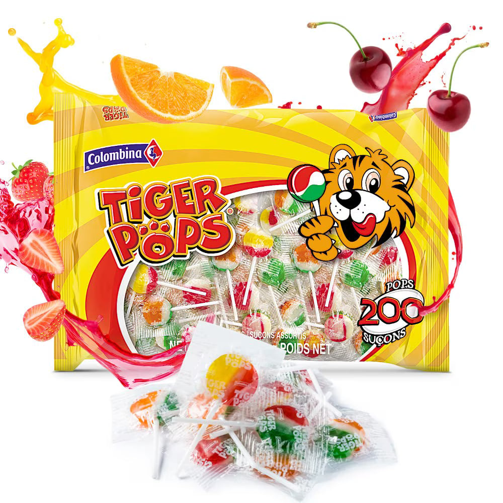 Tiger Pops Original Assorted Fruit Flavor Lollipops, 200 Count, 70.5 oz Bag, Individually Wrapped Candy