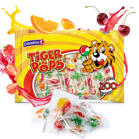 Tiger Pops Original Assorted Fruit Flavor Lollipops, 200 Count, 70.5 oz Bag, Individually Wrapped Candy