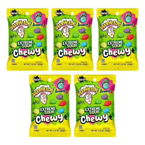 Dulces masticables Warheads Extreme Sour, edición en colaboración con ZHC, surtidos sabores de frutas, bolsa colgante de 7.25 oz (paquete de 5)