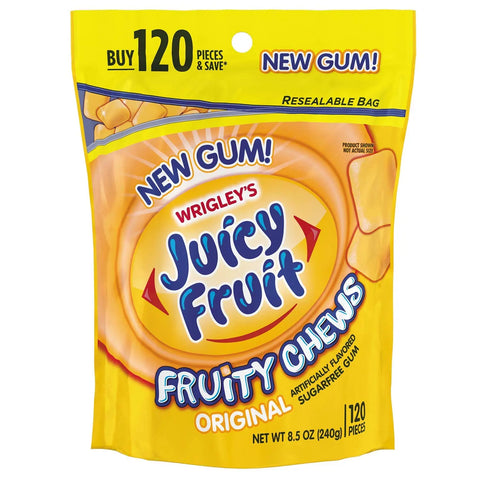Wrigley's Juicy Fruit Fruity Chews Original 120 Pieces Artificially Flavored Sugarfree Gum Resealable Bag 8.5 oz