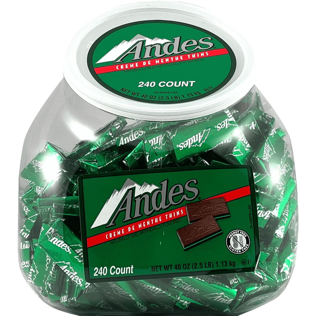 Andes Crème De Menthe Thins, 40 oz Jar, 240 Count, Mint Chocolate Candy, Individually Wrapped