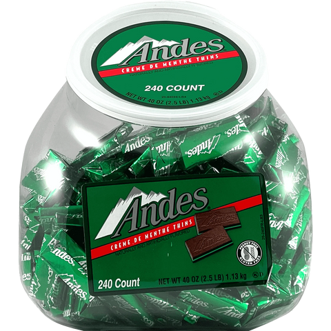 Andes Crème De Menthe Thins, 40 oz Jar, 240 Count, Mint Chocolate Candy, Individually Wrapped