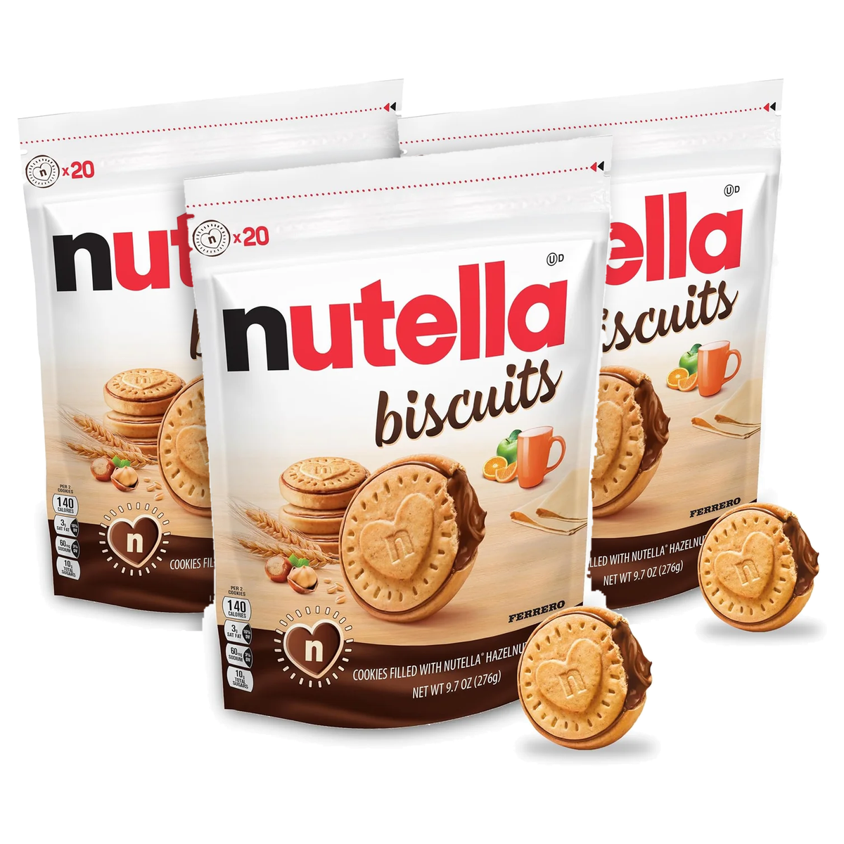 Galletas Nutella de Ferrero, 9.7 oz (276g), Paquete de 3, Galletas crujientes con relleno cremoso de cacao y avellanas