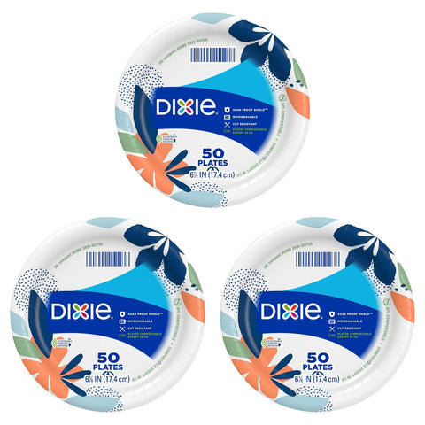 Dixie Paper Dessert Plates, 6 7/8 Inch, 50 Count, 3 Pack, Disposable Paper Plates for Desserts, Snacks & Parties