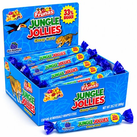 Jungle Jollies Extra-Large Novelty Candy Box, 48 Individually Wrapped Pieces, Sour Sweet Tropical Fruit-Flavored Chewy Candy