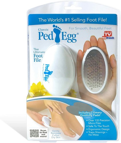 PedEgg Original Foot File by BulbHead, Callus Remover and Dry Skin Smoother with Built-In Shavings Catcher, 1 Pack (Color Varies)