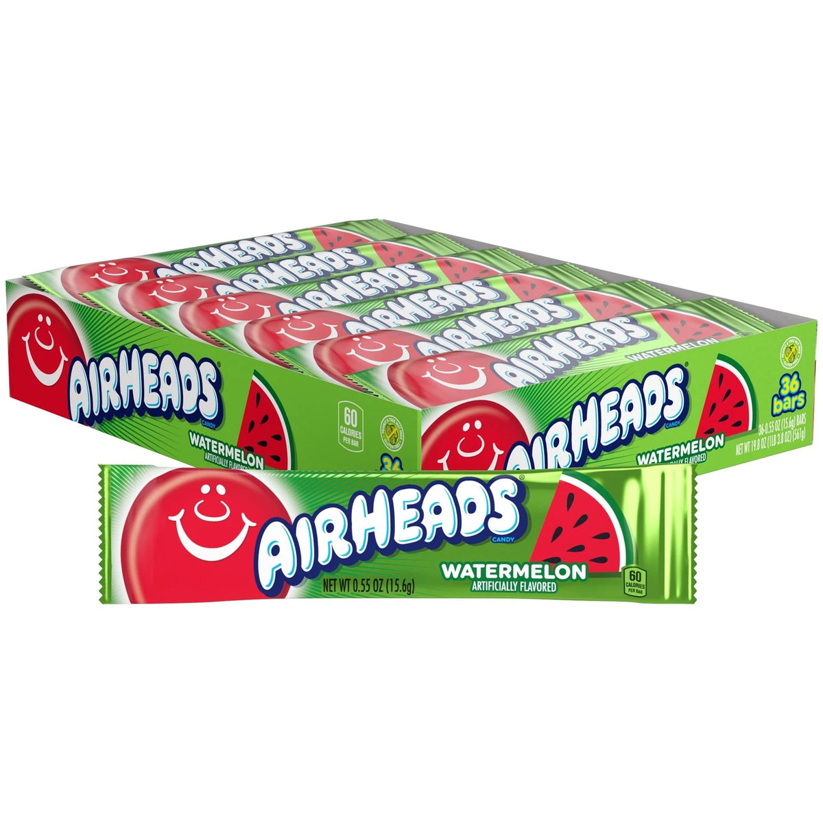 Airheads Candy Bars, 0.55 oz Singles, 36 Count, Assorted Fruit Flavors, Chewy Candy Bars, Bulk Candy